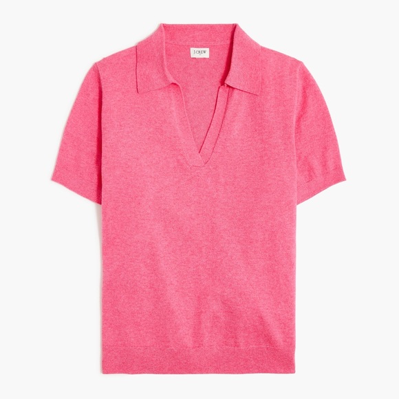 J. Crew Sweaters - J CREW Short-Sleeve Cotton-Blend Sweater-Polo in Amaranth Pink Size M